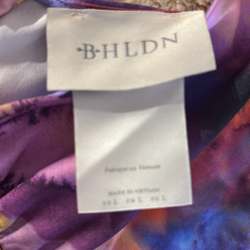 BHLDN whimsical V-Neck Printed Stretch Satin Midi Dress size Large - Picture 6 of 8